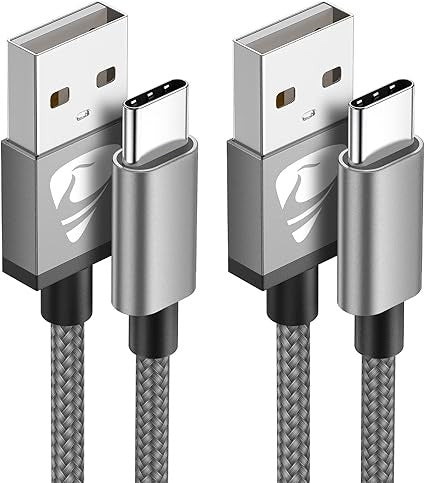 Yosou USB C Charger Cable 2M 2Pack USB A to USB C Type C Charger Fast Charging 3A Lead Braided - Color Gray